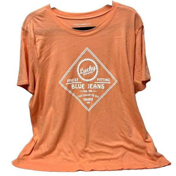 Lucky Brand "Blue Jeans" T-Shirt Orange, Plus Size XXL Women's Tee Shirt Top GUC - Picture 2 of 8
